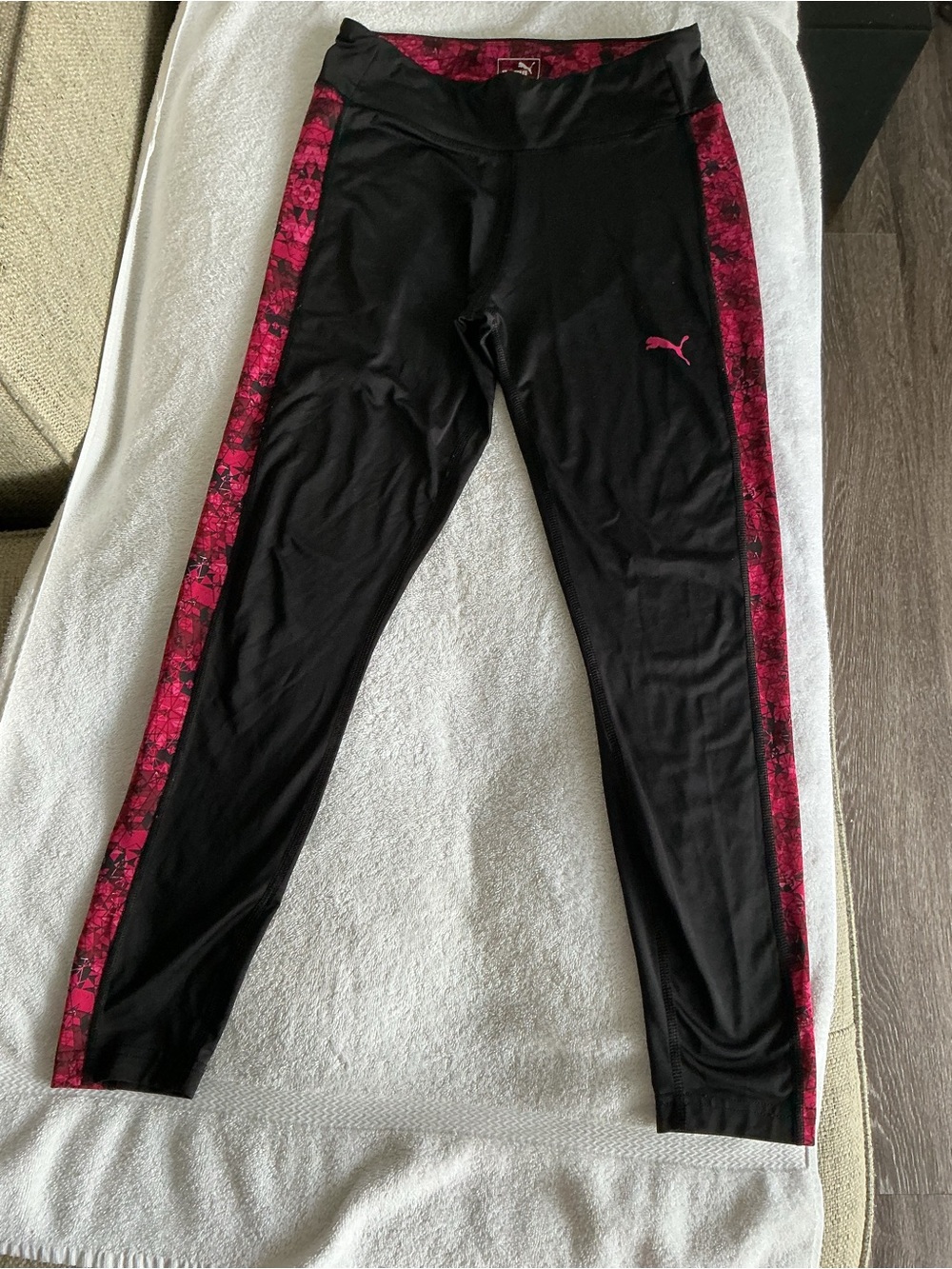 Puma Black Leggings with Pink Side Panels